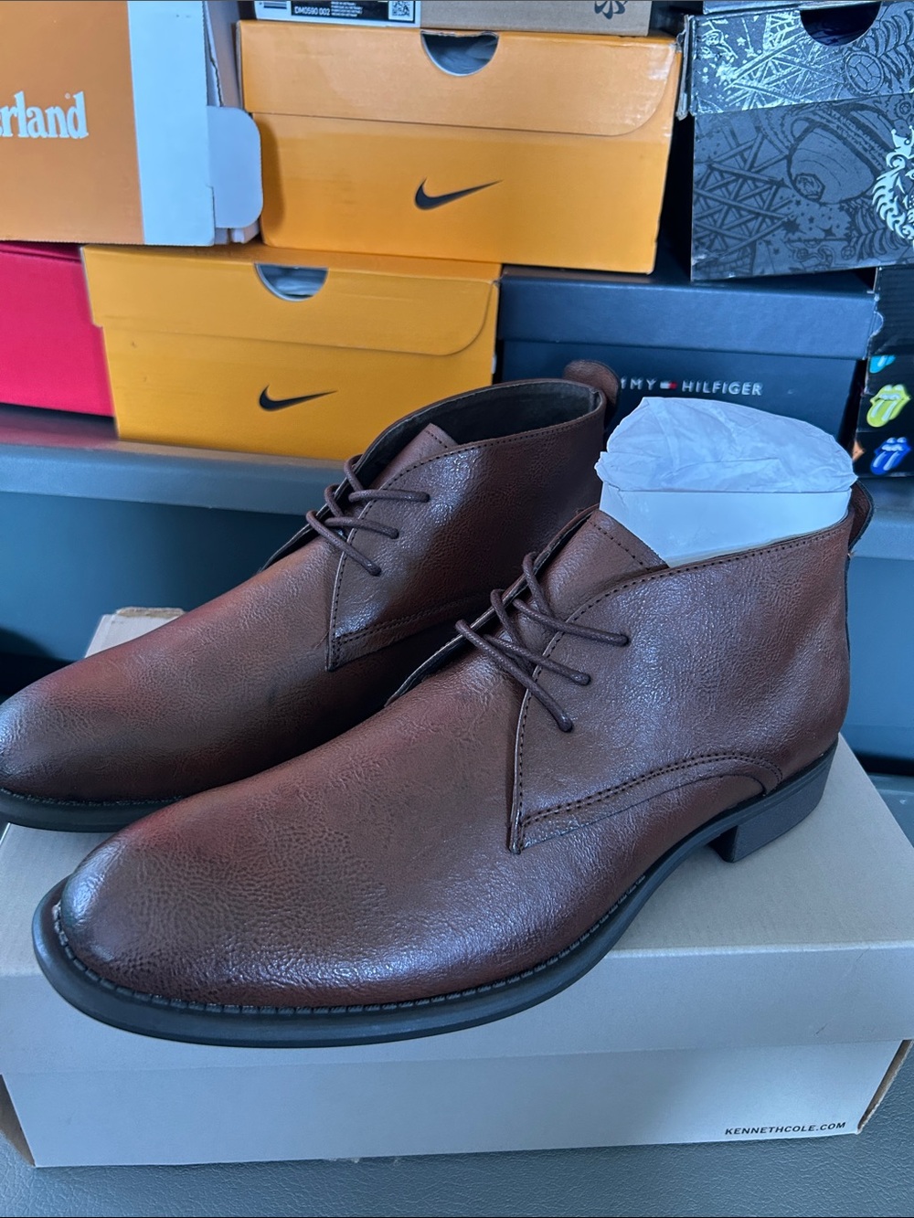Kenneth Cole Brown Leather Chukka Boots - Lace-Up Men’s Dress Boots